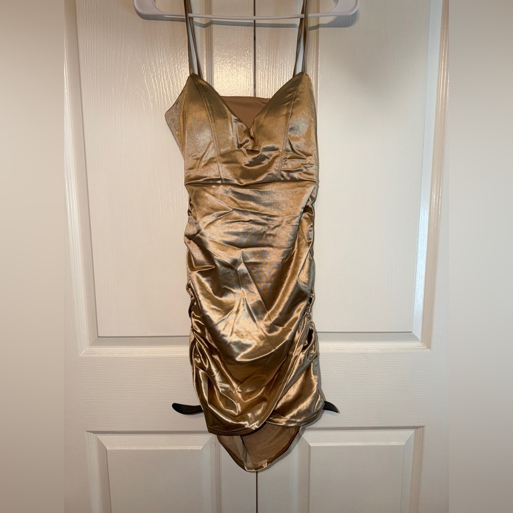 Elegant Gold Satin Dress